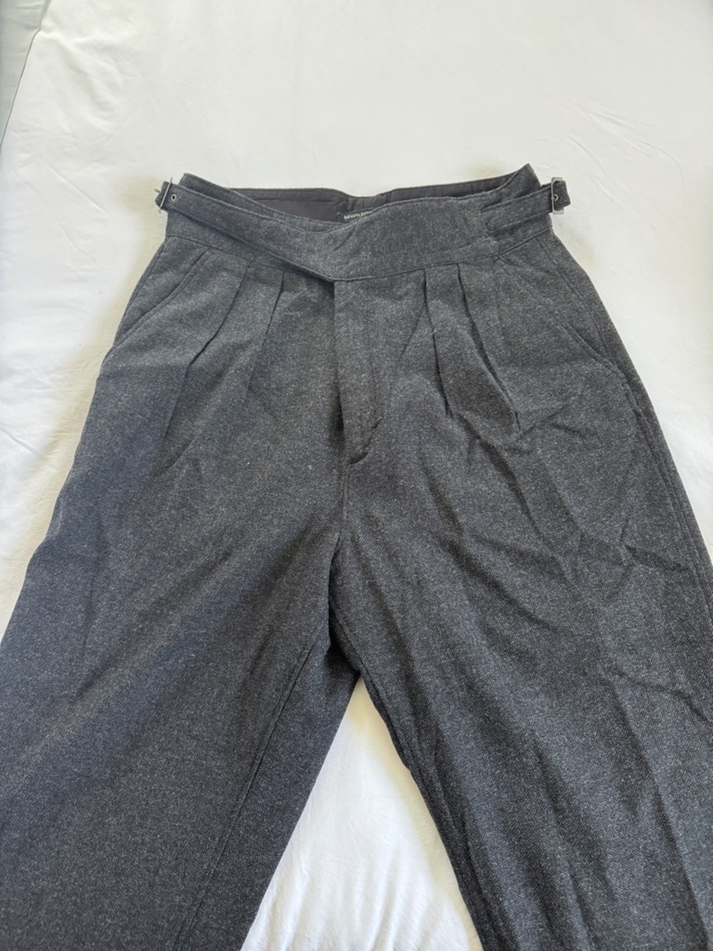 Banana Republic Charcoal Herringbone High-Waist Trousers